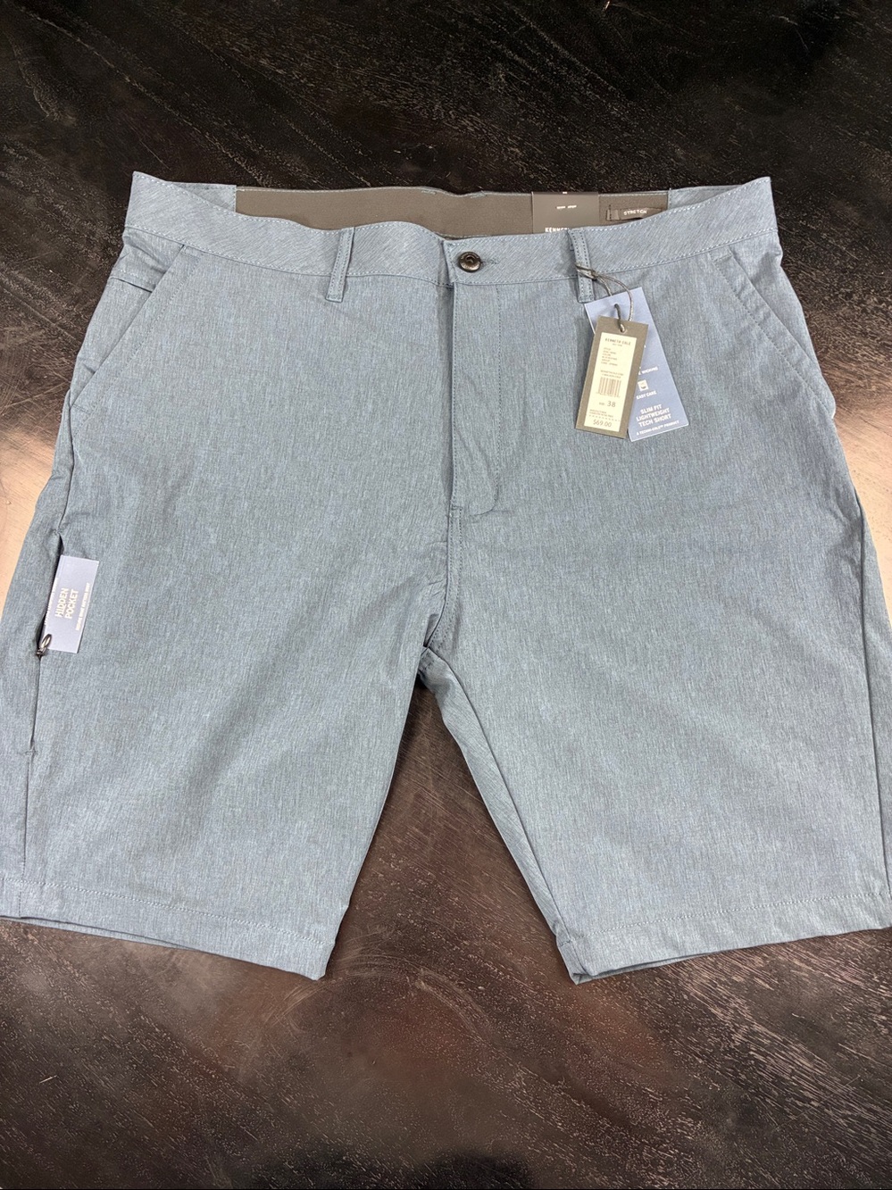 Kenneth Cole Tech Heather Blue Performance Flat-Front Shorts